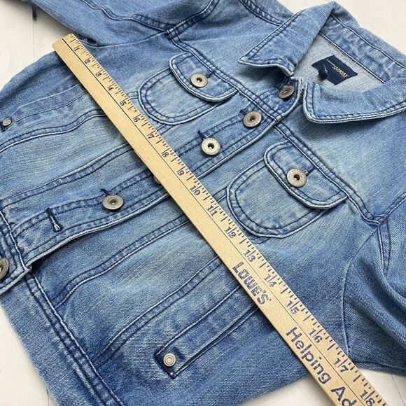 Highway Jeans Denim Jacket Blue Cropped Roll Tab Sleeve Women's Medium Western - Picture 8 of 11